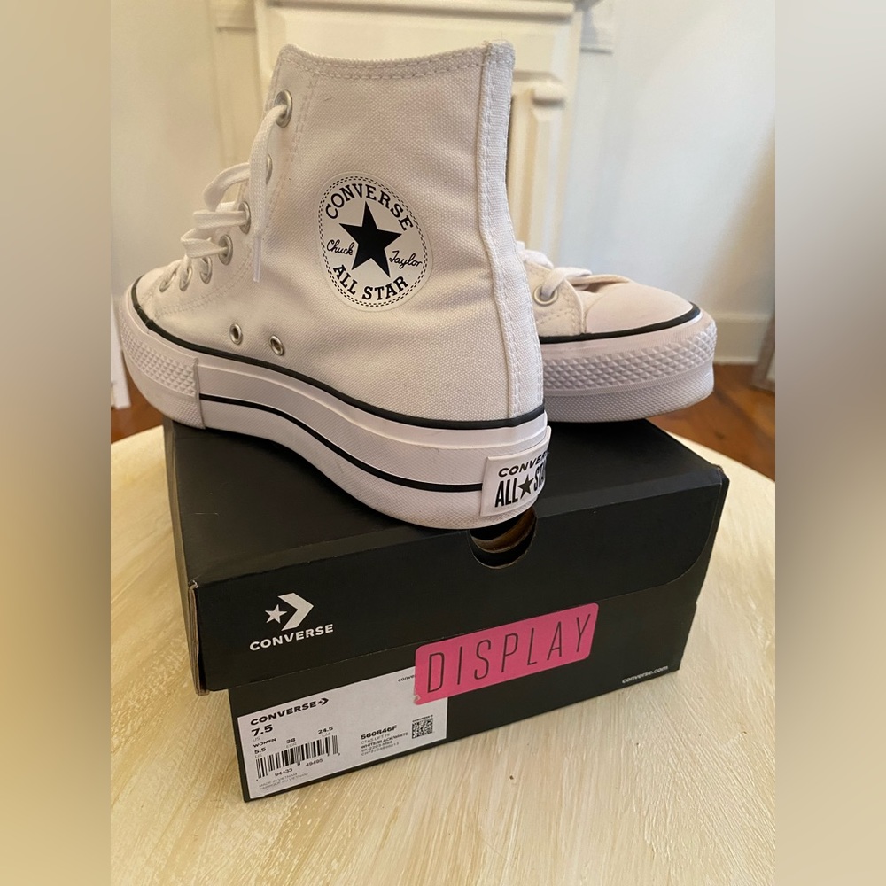Brand New In Box- White converse high top platform